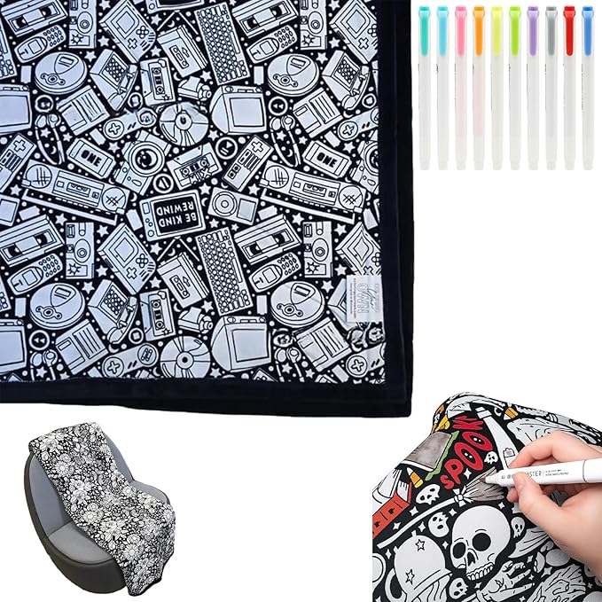 DIY Coloring Blanket with Markers, Color Your Own Blankets, Customizable Washable Diys Colorings Blanket Kits, You Can Color Fuzzy Velvet, Creative Diys Colorings Blankets for Adults