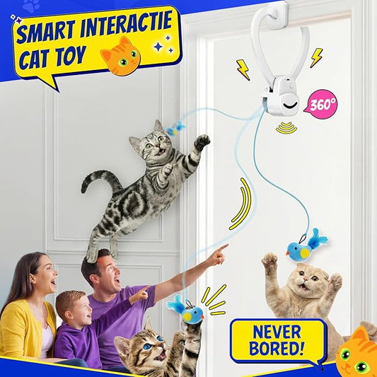 Indoor Cat Interactive Toy Automatic Electric Bird Feather Teasing Stick - Best Puzzle and Stimulating Toy for Kittens and Adults Hanging Electric Cat Toy to Relieve Cat Boredom