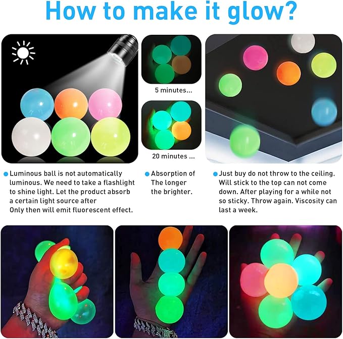 Ceiling Glowing Adhesive Ball, A Toy Ball That Glows In The Dark And Can Be Attached To The Ceiling. It Is A Glowing Stress Relieving Ball And A Fun Fingertip Spinning Toy.