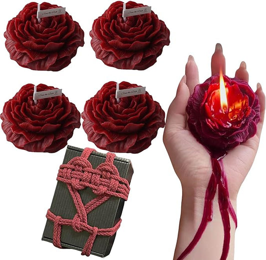 4Pcs Low Temperature Candles Red Peony Flower Shaped Scented Candles Adult Low Heat Body Safe Candles Wax Play for Couples