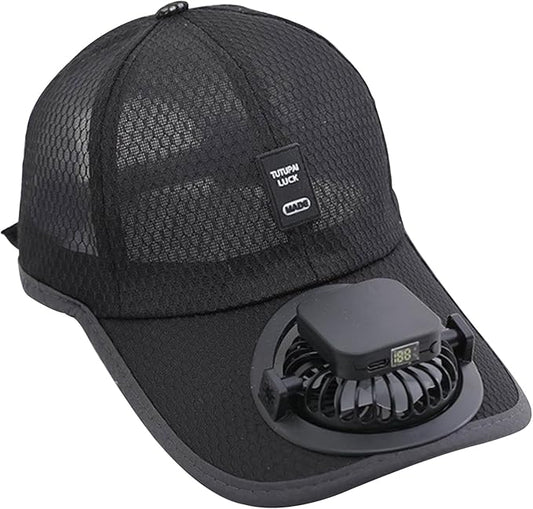 Adults Mesh Baseball Cap Fishing Beach Hats with Solar Fan, Summer UV Protection Sun Hat, Solar Powered/USB Charging Sunhat
