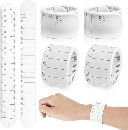 4pcs Wrist Notepad, 9.37x1.18x0.1in Erasable Wearable to Do List Reminder Bracelet Silicone Reusable Notes Memo Wristband with Pen Eraser Slap Ruler for Students Nurses Daily Planner