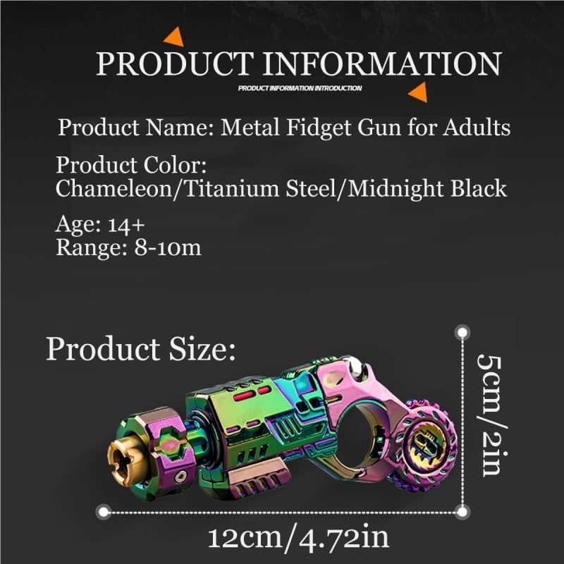 Metal Fidget Gun for Adults, Alloy Metal Decompression Toy,with 3 Shells and 20 Bullets, Age 14+， Best Steel Mini Toy Gift for Men