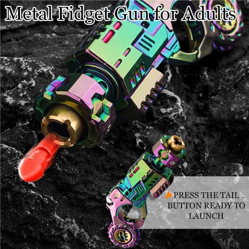 Metal Fidget Gun for Adults, Alloy Metal Decompression Toy,with 3 Shells and 20 Bullets, Age 14+， Best Steel Mini Toy Gift for Men