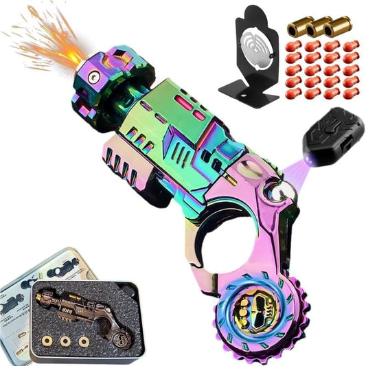 Metal Fidget Gun for Adults, Alloy Metal Decompression Toy,with 3 Shells and 20 Bullets, Age 14+， Best Steel Mini Toy Gift for Men