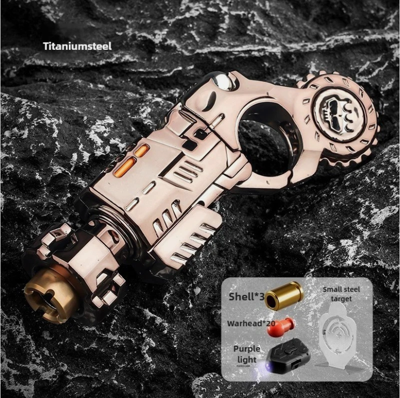 Metal Fidget Gun for Adults, Alloy Metal Decompression Toy,with 3 Shells and 20 Bullets, Age 14+， Best Steel Mini Toy Gift for Men