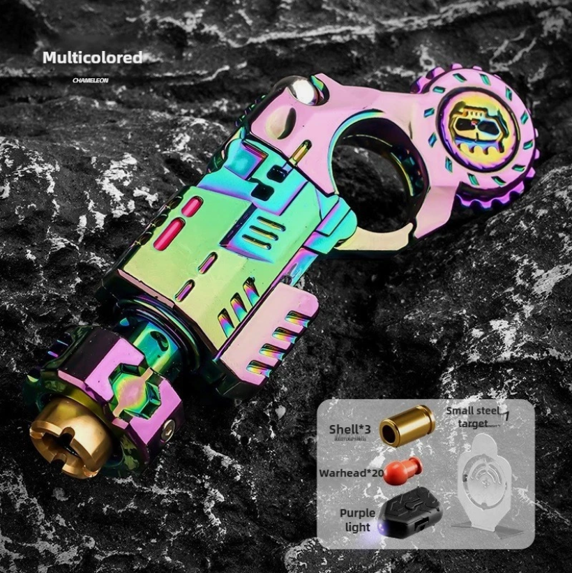 Metal Fidget Gun for Adults, Alloy Metal Decompression Toy,with 3 Shells and 20 Bullets, Age 14+， Best Steel Mini Toy Gift for Men