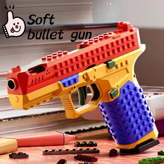 Dreamplay catapult toy gun, DIY automatic pullback action board base compatible with LEGO shooting game educational model toy pistol, suitable as a children's gift.