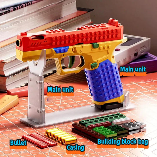 Dreamplay catapult toy gun, DIY automatic pullback action board base compatible with LEGO shooting game educational model toy pistol, suitable as a children's gift.