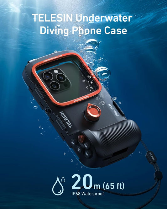 TELESIN Universal Underwater Phone Case for Snorkeling and Diving Waterproof Housing for Photo & Video Handle Grip for iPhone 7-17 Pro/Pro Max/Plus/Mini, Galaxy S10-S26 Ultra/Plus and Most Phones