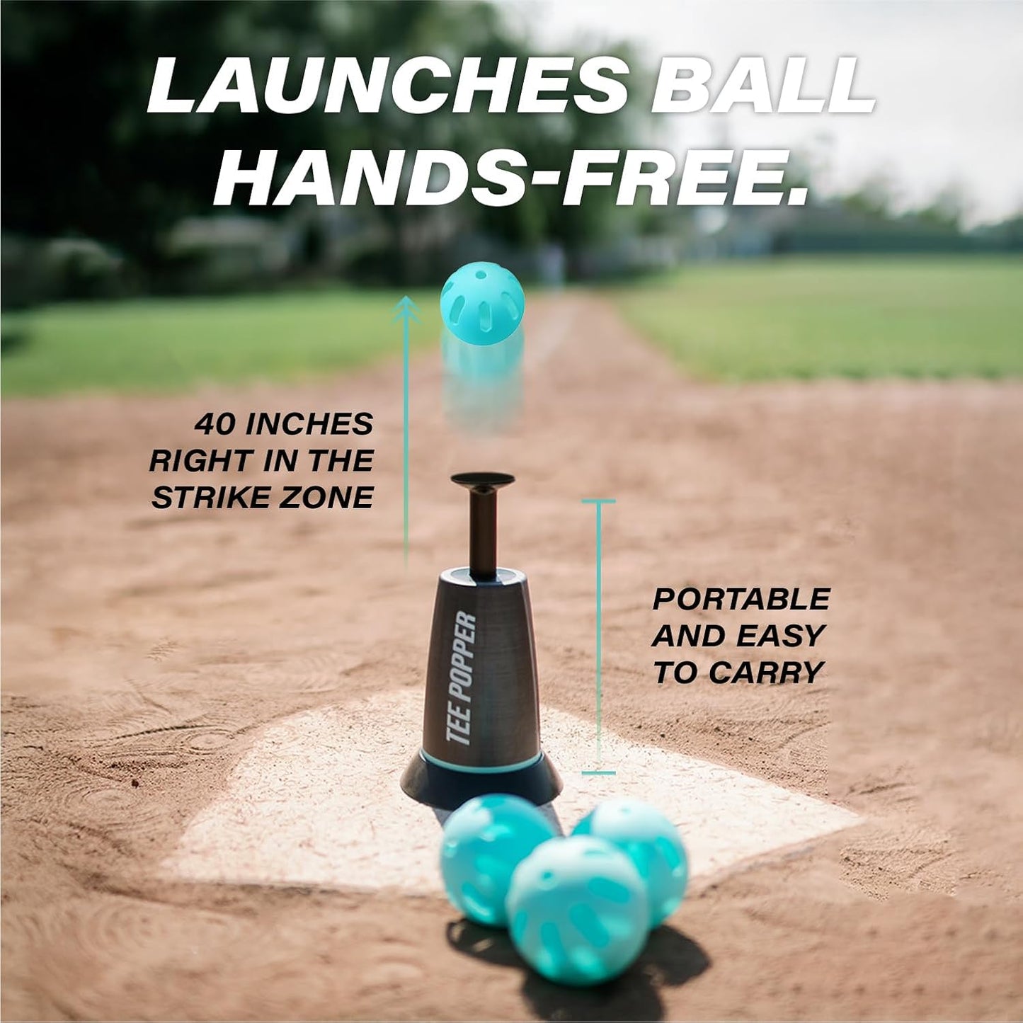Bandit Sports Tee Popper, Durable Nylon Strength, Batting Tee for Perfect Swings, Baseball Training for Hitting Without a Pitcher 1 Popper Ball Included
