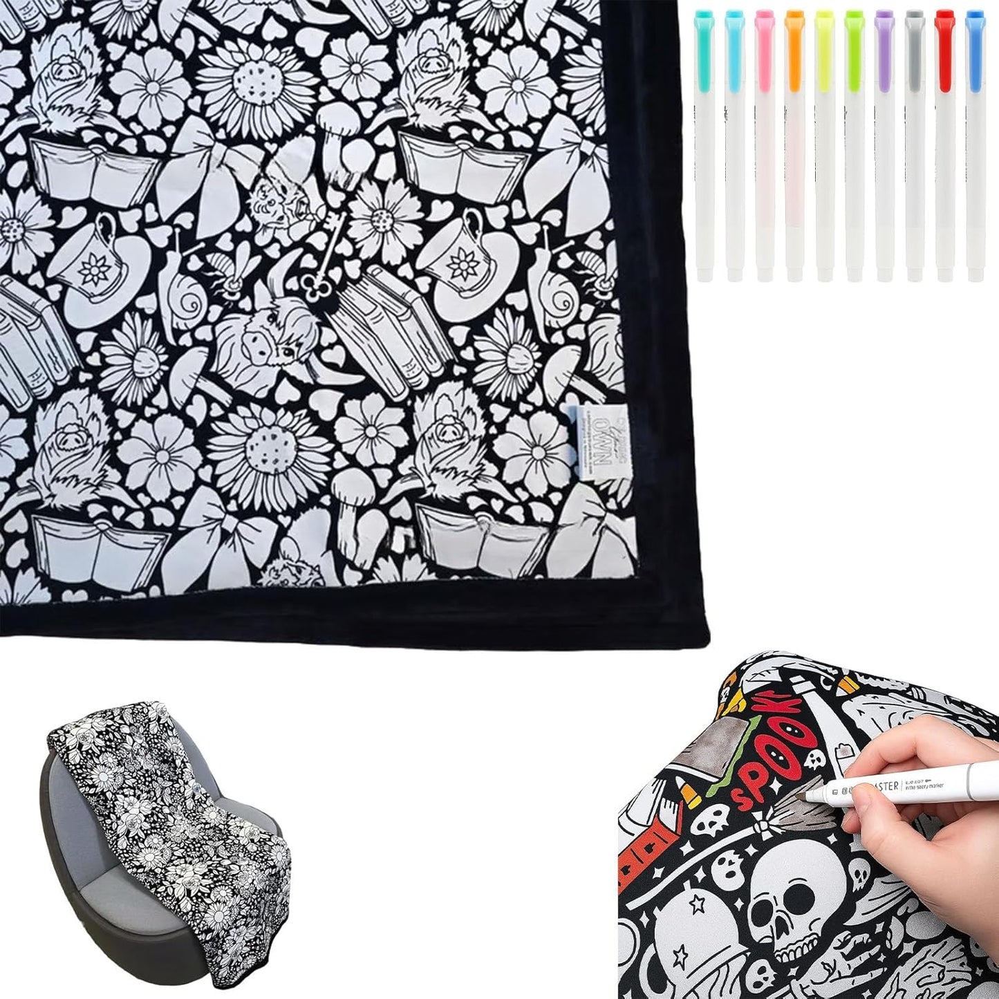 DIY Coloring Blanket with Markers, Color Your Own Blankets, Customizable Washable Diys Colorings Blanket Kits, You Can Color Fuzzy Velvet, Creative Diys Colorings Blankets for Adults