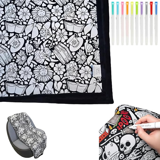 DIY Coloring Blanket with Markers, Color Your Own Blankets, Customizable Washable Diys Colorings Blanket Kits, You Can Color Fuzzy Velvet, Creative Diys Colorings Blankets for Adults