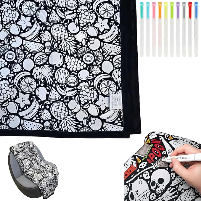 DIY Coloring Blanket with Markers, Color Your Own Blankets, Customizable Washable Diys Colorings Blanket Kits, You Can Color Fuzzy Velvet, Creative Diys Colorings Blankets for Adults