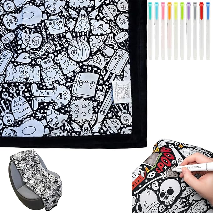 DIY Coloring Blanket with Markers, Color Your Own Blankets, Customizable Washable Diys Colorings Blanket Kits, You Can Color Fuzzy Velvet, Creative Diys Colorings Blankets for Adults
