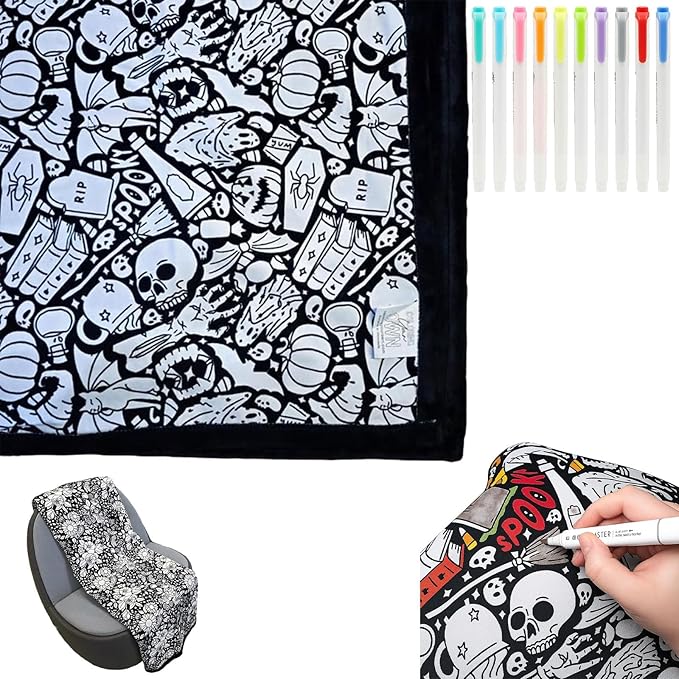 DIY Coloring Blanket with Markers, Color Your Own Blankets, Customizable Washable Diys Colorings Blanket Kits, You Can Color Fuzzy Velvet, Creative Diys Colorings Blankets for Adults