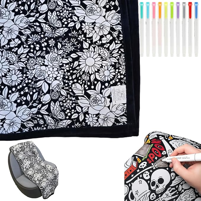 DIY Coloring Blanket with Markers, Color Your Own Blankets, Customizable Washable Diys Colorings Blanket Kits, You Can Color Fuzzy Velvet, Creative Diys Colorings Blankets for Adults