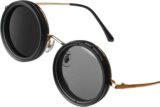 Unisex Fashion Eyewear adjustable dimming glasses with stepless rotation adjustment, ND2-ND400 filter, and aluminum alloy frame.
