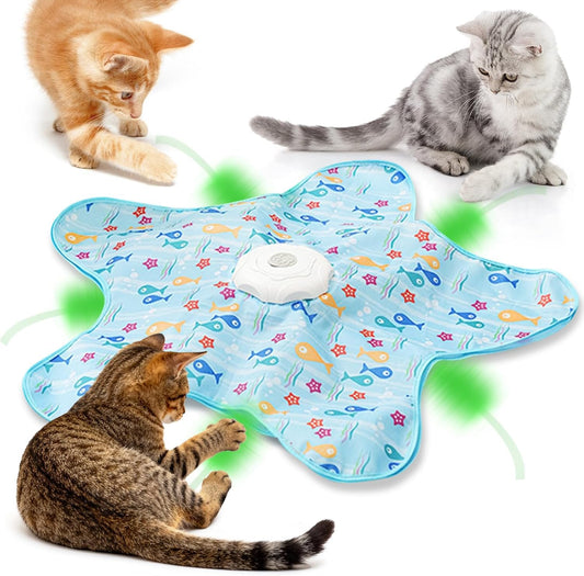 Interactive Cat Toys for Indoor Cats Adult Kitten, Automatic Hide and Seek Cat Toy with Moving Feather and Mouse Squeaky for Indoor Kittens, USB Rechargeable, Blue