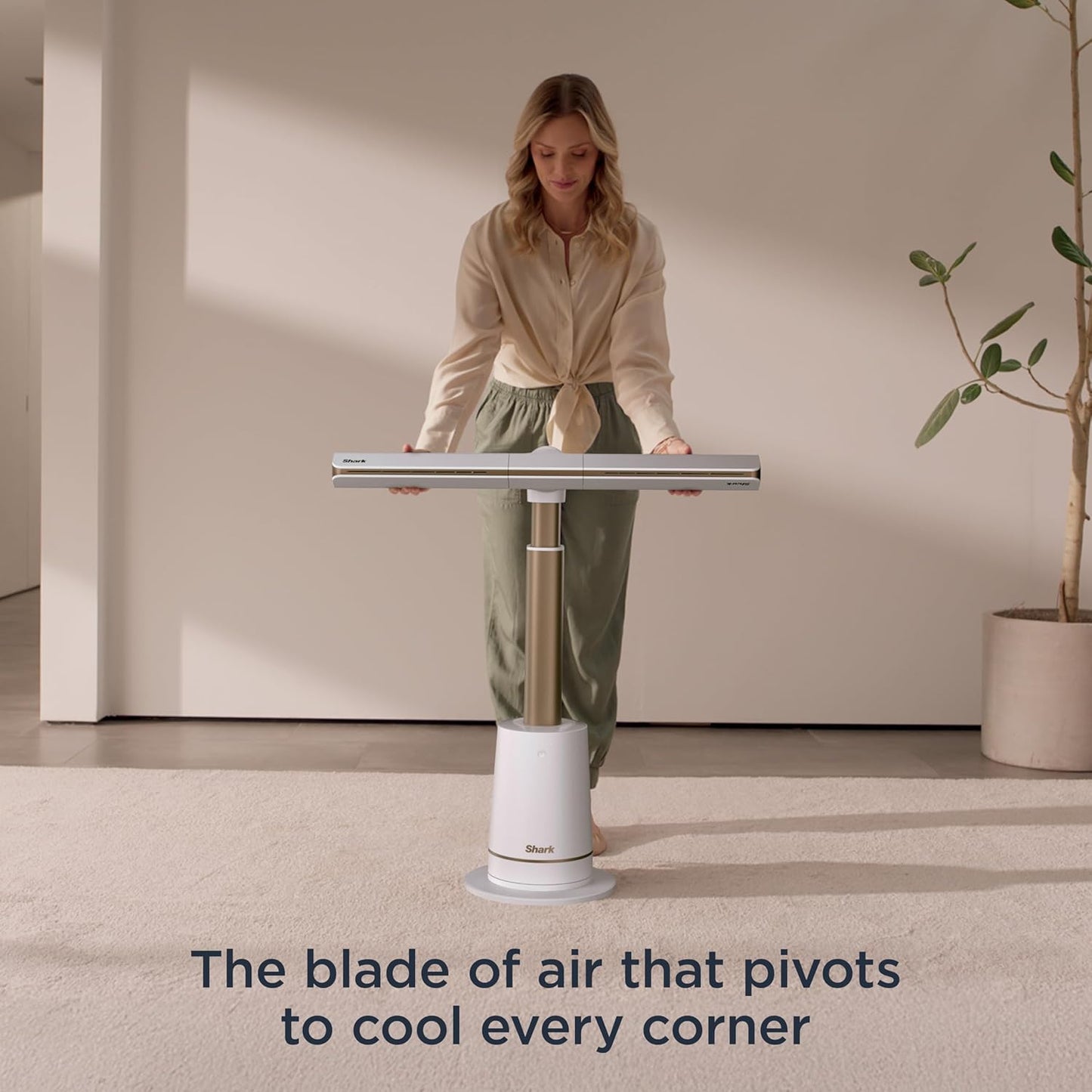 Shark TurboBlade Fan—Ultra-customizable bladeless tower fan, pivots, twists, oscillates 180°, circulates and propels air, 10 noise levels + 10 speeds, easy to clean, dove, TF202SWH