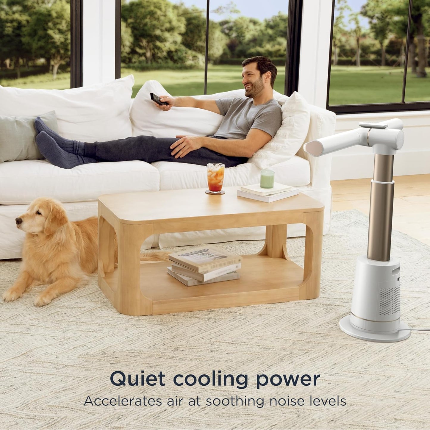 Shark TurboBlade Fan—Ultra-customizable bladeless tower fan, pivots, twists, oscillates 180°, circulates and propels air, 10 noise levels + 10 speeds, easy to clean, dove, TF202SWH
