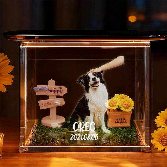 Personalised Pet Holographic Memorial Box – 3D Floating Pet Hologram Keepsake,  Ultra-Clear Acrylic Display for Dog & Cat Lovers, Dog Loss Sympathy Gifts