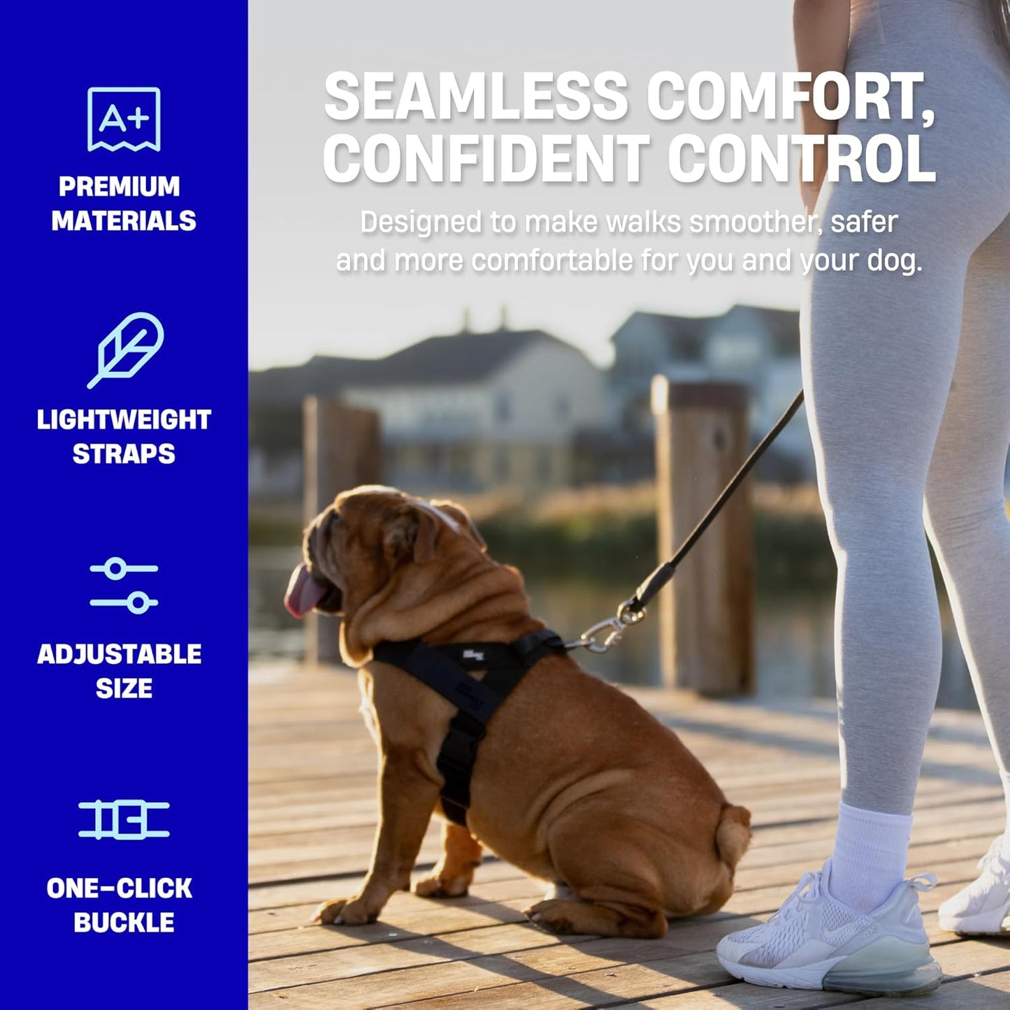 Dog Friendly Co. Dog Harness | Chafe Resistant Webbing, Adjustable Neck & Chest, and Heavy Duty D-Ring | Sturdy, Comfortable, Easy to Use